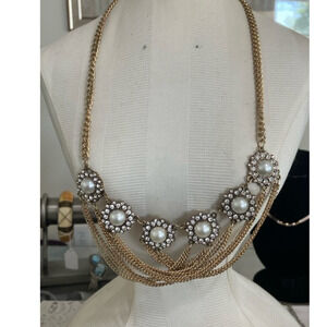 Vera Wang Faux Pearl Gold Tone Bib Statement Necklace